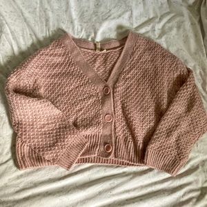 pink crop cardigan sweater